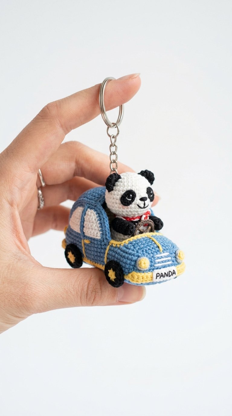 Panda Driving Tiny Car - Handmade Pattern