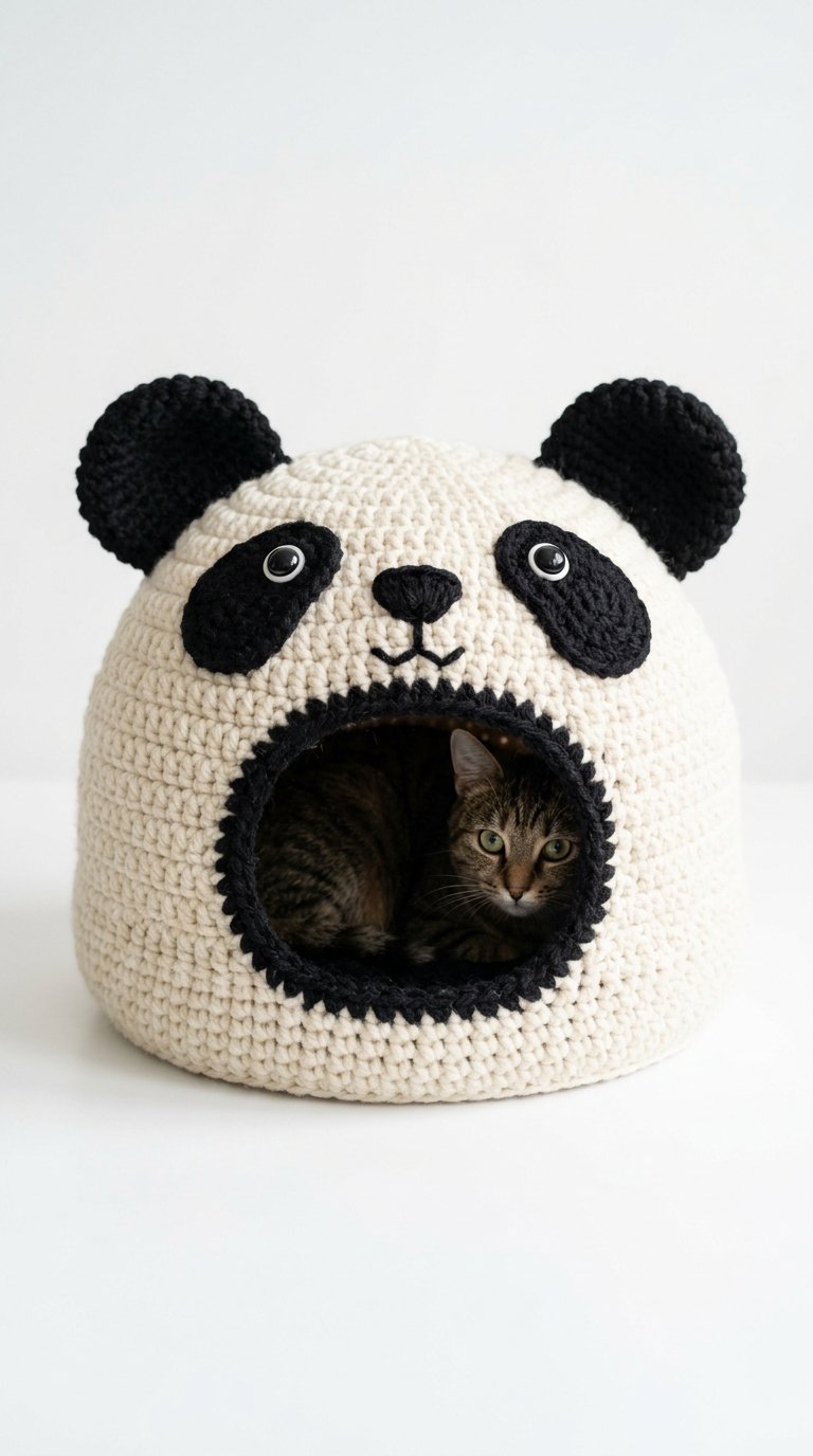 Crochet Panda Face Crochet Cat House - Pattern
