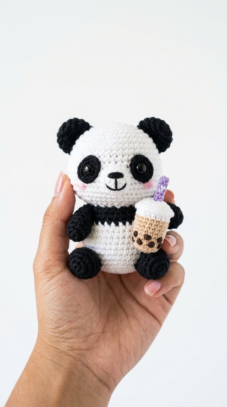 Panda Holding Bubble Tea Crochet Crochet Guide