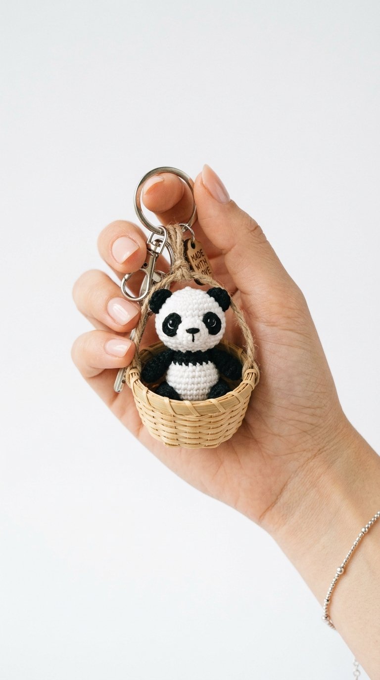 How to Crochet Panda Inside Bamboo Basket Keychain