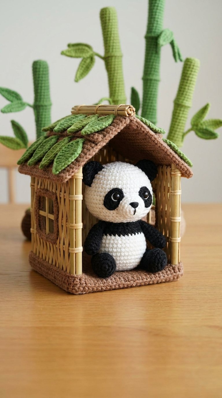 Panda Inside Bamboo House Crochet - Step by Step