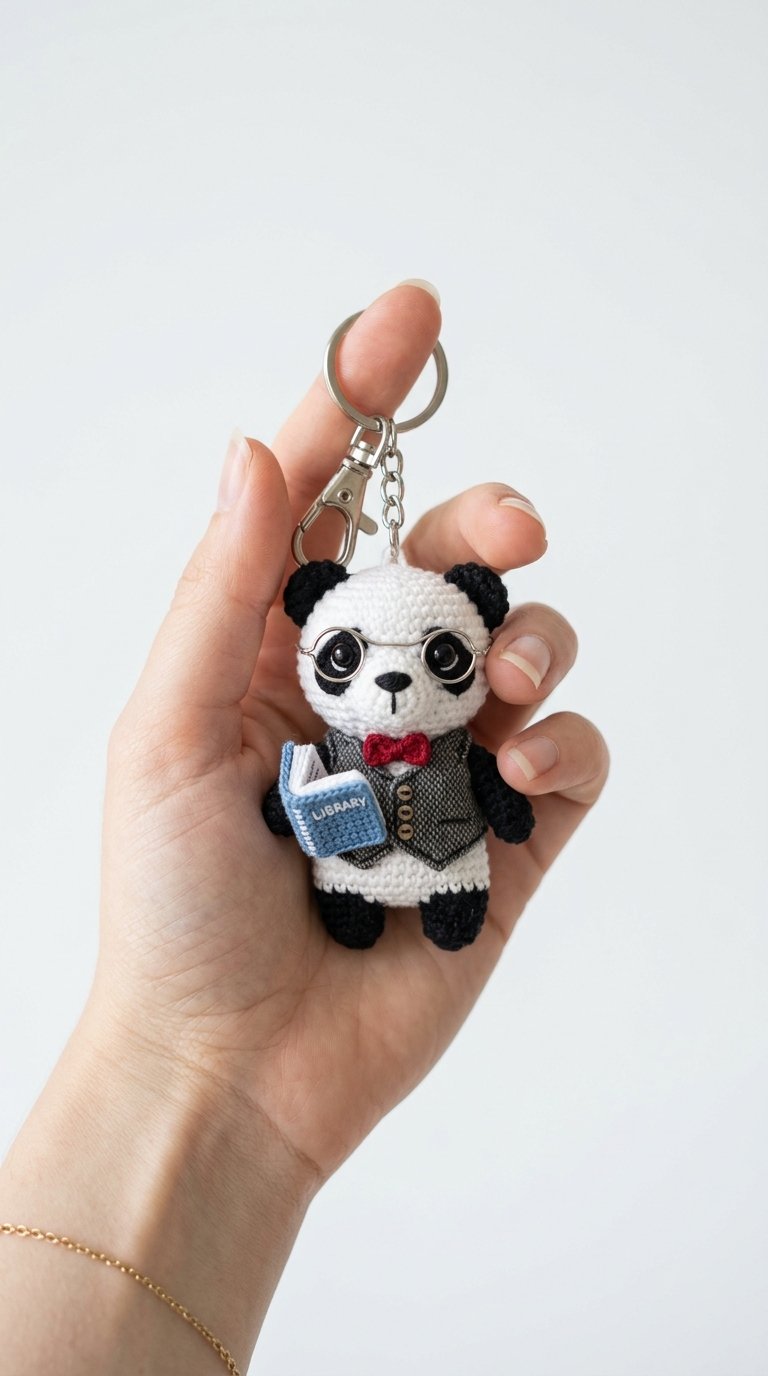 Crochet Panda Librarian Crochet Keychain - Pattern