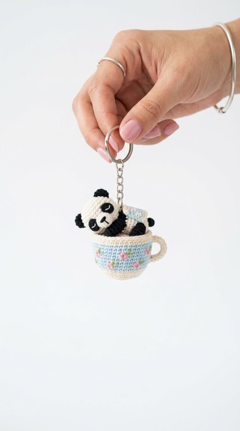 Panda Sleeping Teacup Crochet Ke - Crochet Pattern