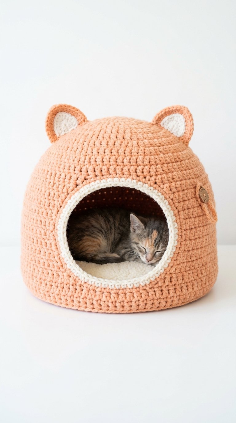 Peach Crochet Cat House - Crochet Pattern