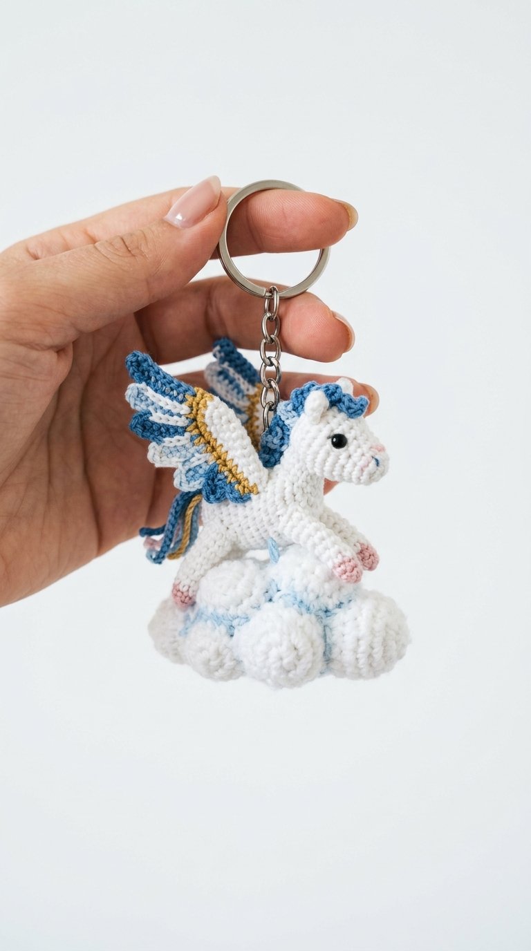 Pegasus Crochet Keychain In Hand - Amigurumi Pattern