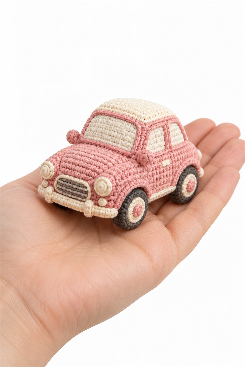 Crochet Pink And Cream Toy Car - Pattern
