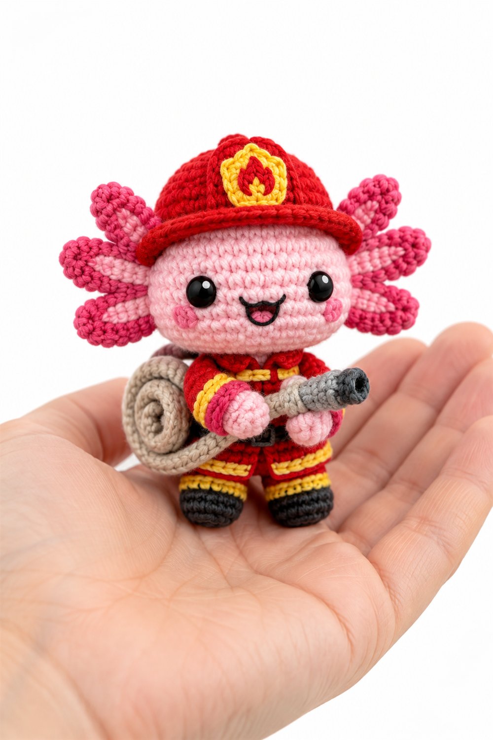 Pink Firefighter Axolotl - Easy Crochet