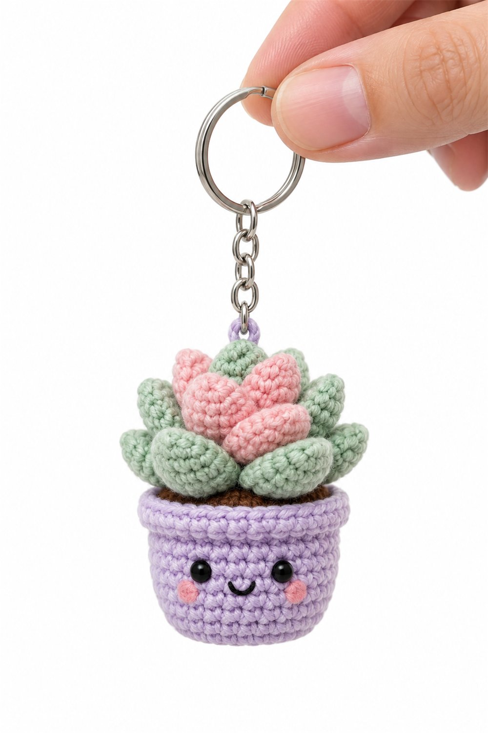 Pink Succulent Pot Keychain - PDF Pattern