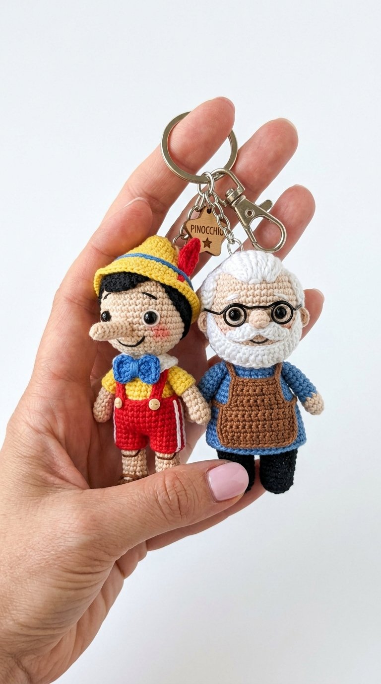 Pinocchio Crochet Keychain In Hand - Handmade Pattern