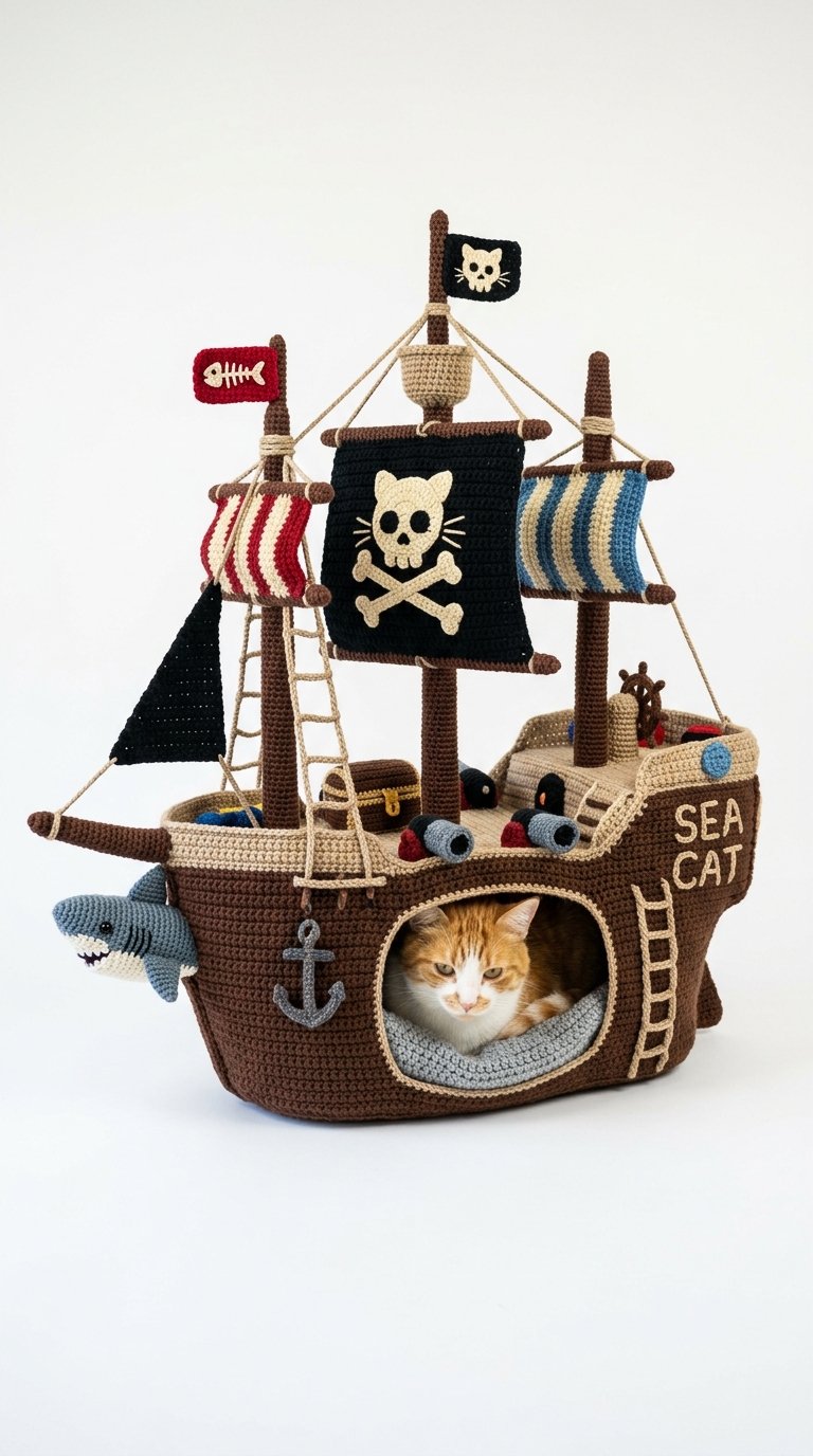 Crochet Pirate Ship Crochet Cat House - Pattern
