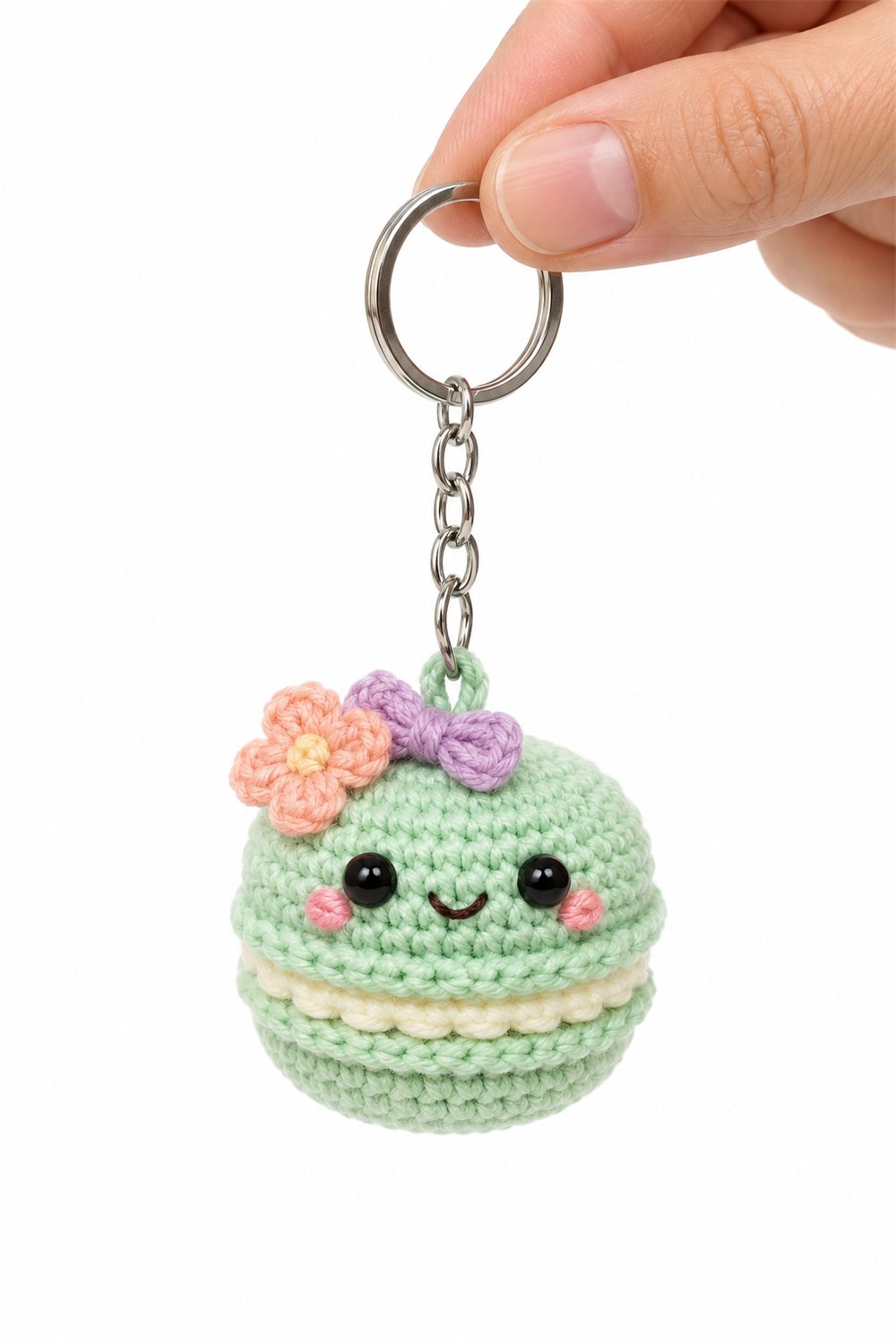 Pistachio Macaron Keychain 3 Crochet Guide