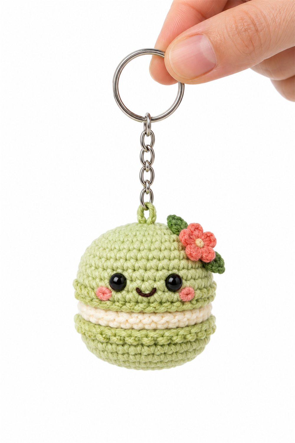 Pistachio Macaron Keychain Crochet Guide
