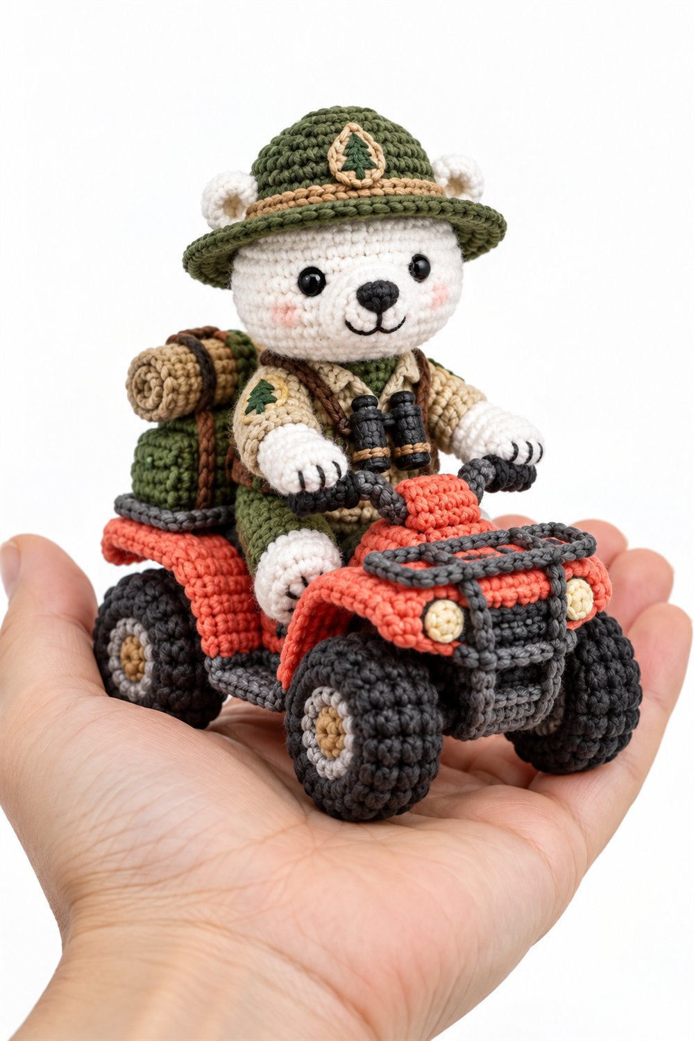 Polar Bear Forest Ranger On Coral Quad Bike Crochet Guide