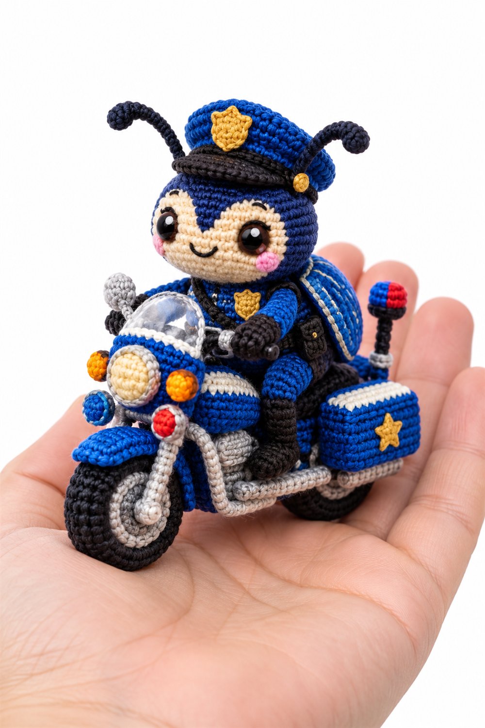 Police Scarab On Blue Motorcycle - Handmade Pattern