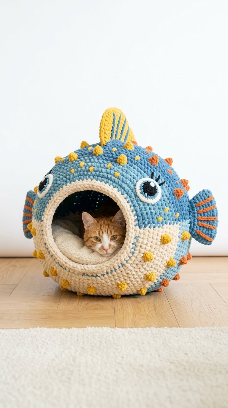 Pufferfish Crochet Cat House - PDF Pattern