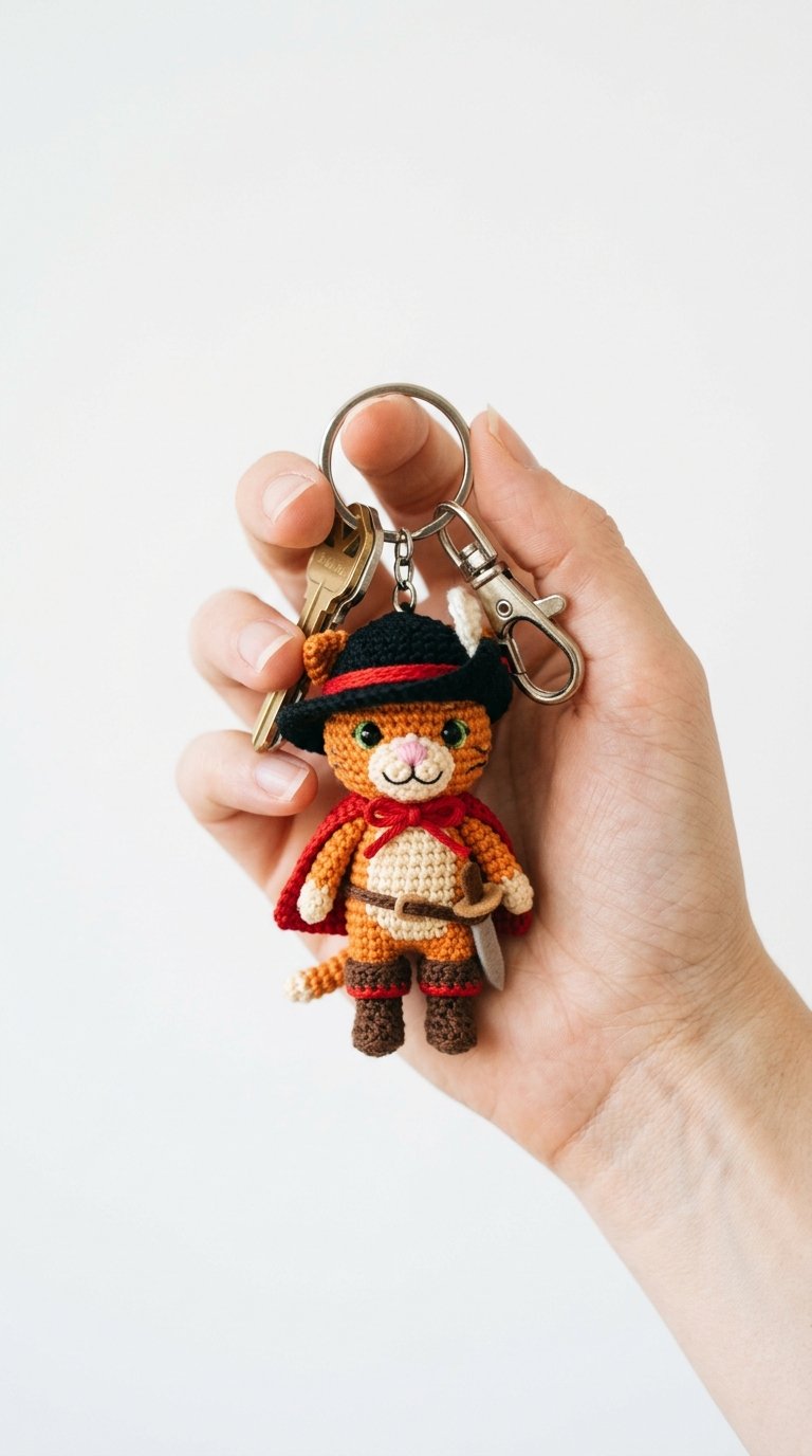 Puss In Boots Crochet Keychain - Crochet Pattern