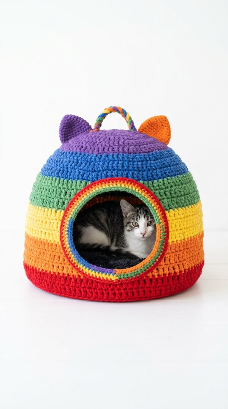 Rainbow Crochet Cat House - Amigurumi Pattern