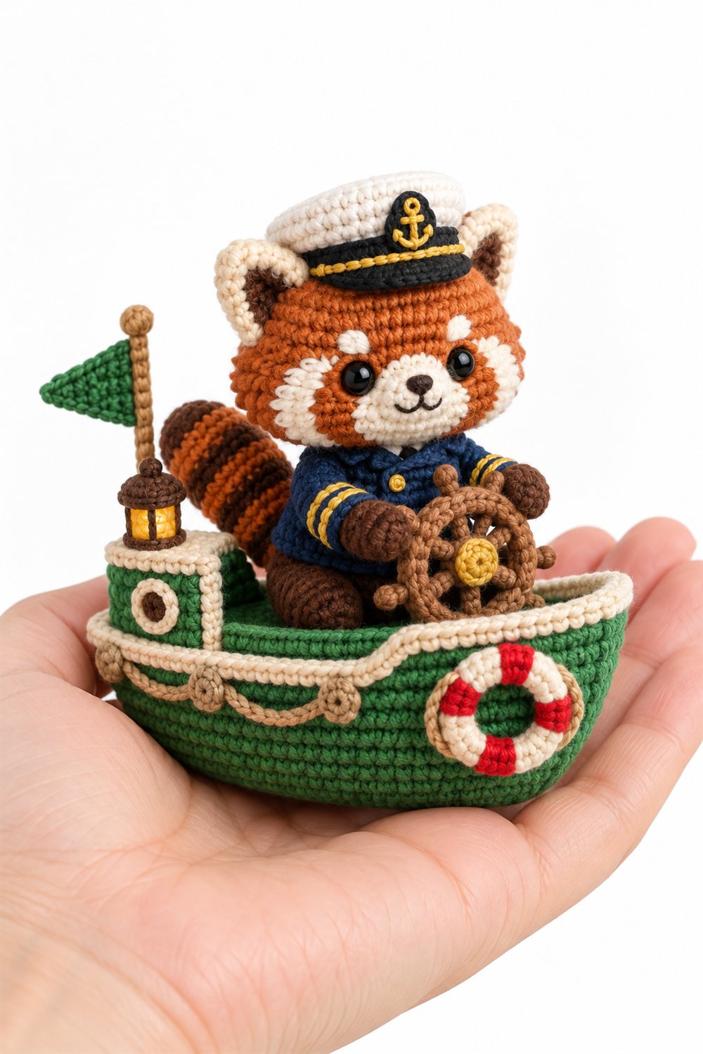 Red Panda Captain On Green Boat - Step by Step