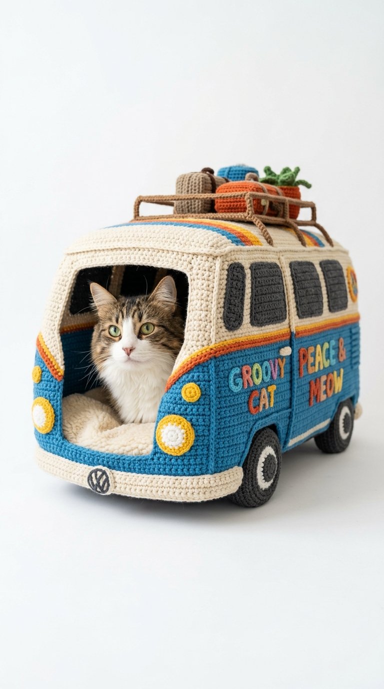 How to Crochet Retro Bus Crochet Cat House
