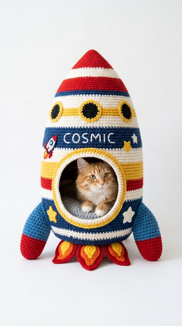 Rocket Ship Crochet Cat House - Step by Step