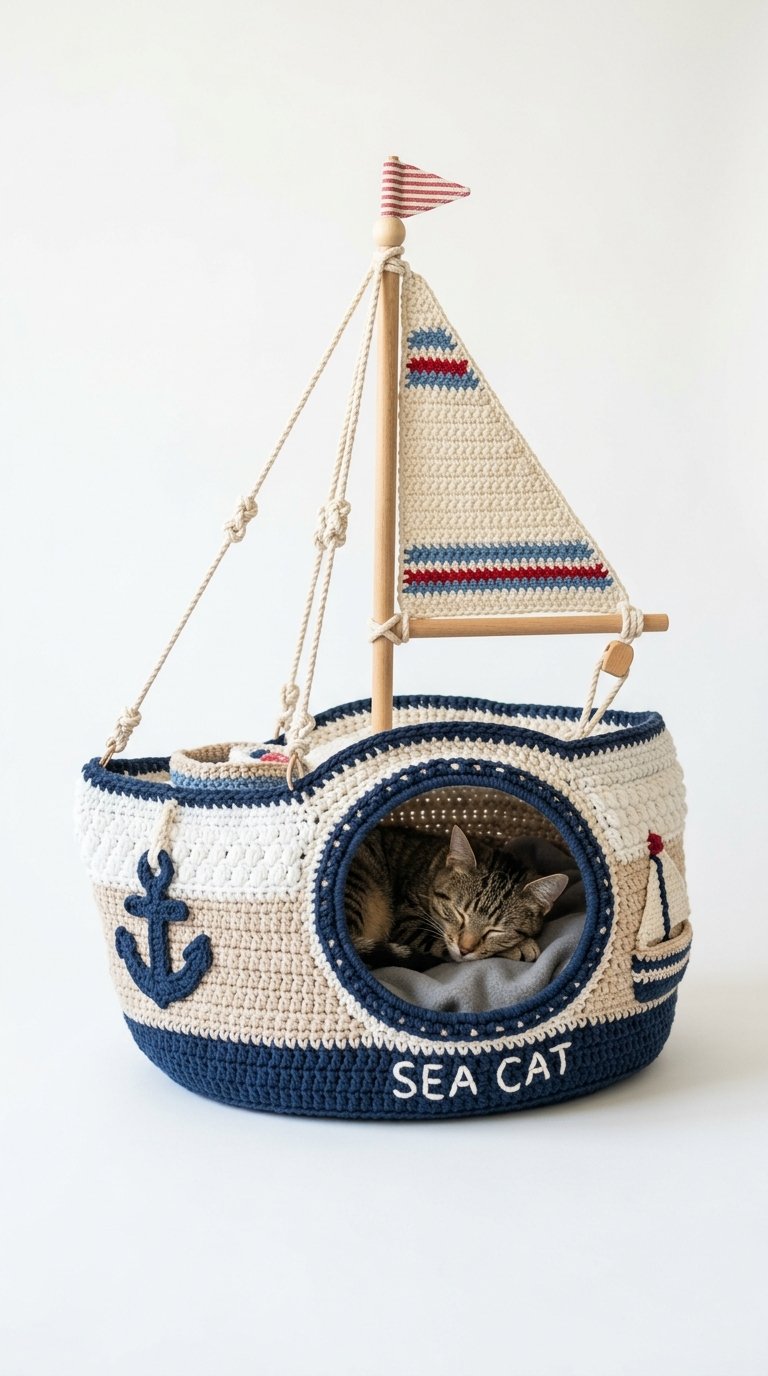 Crochet Sailboat Crochet Cat House - Pattern
