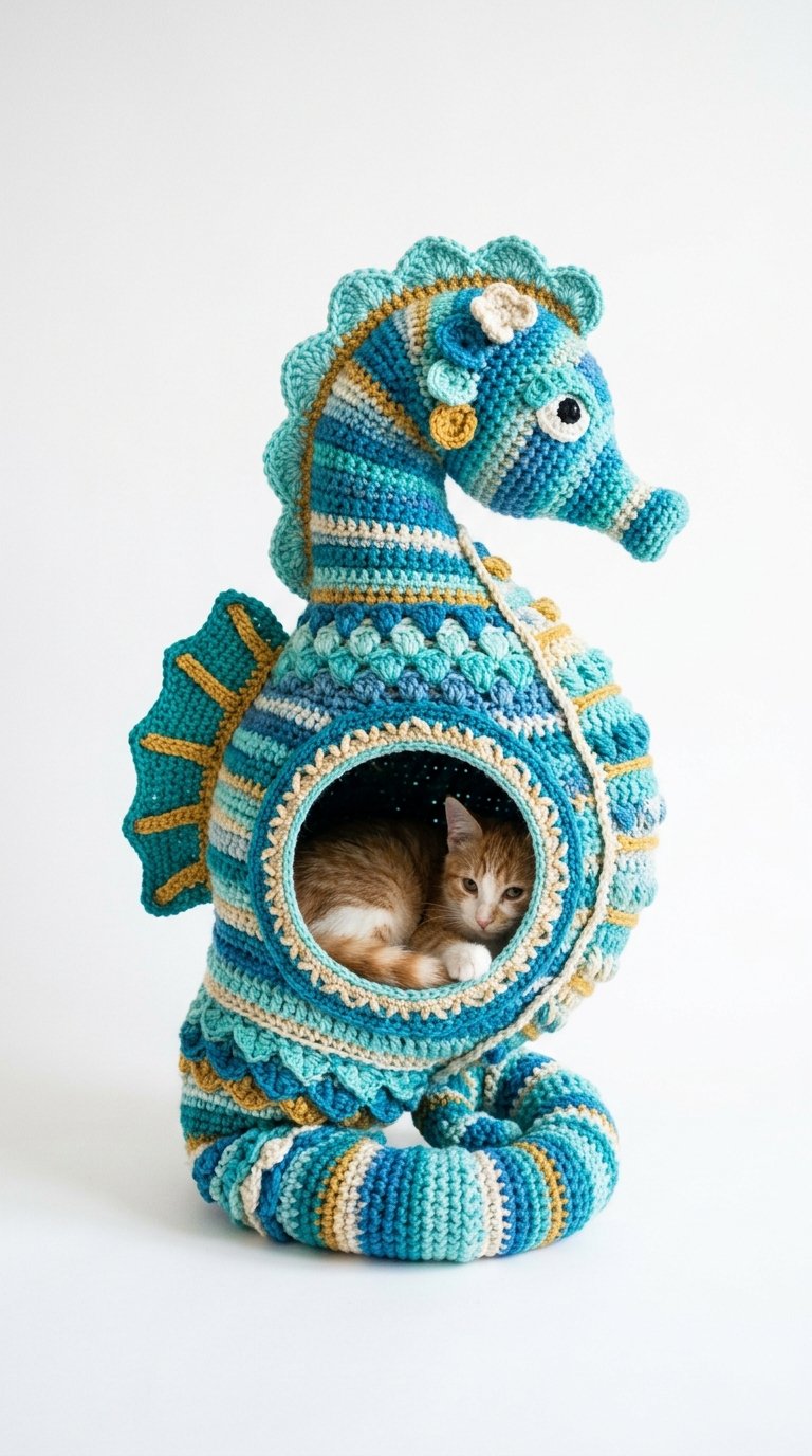 Seahorse Crochet Cat House - Crochet Pattern