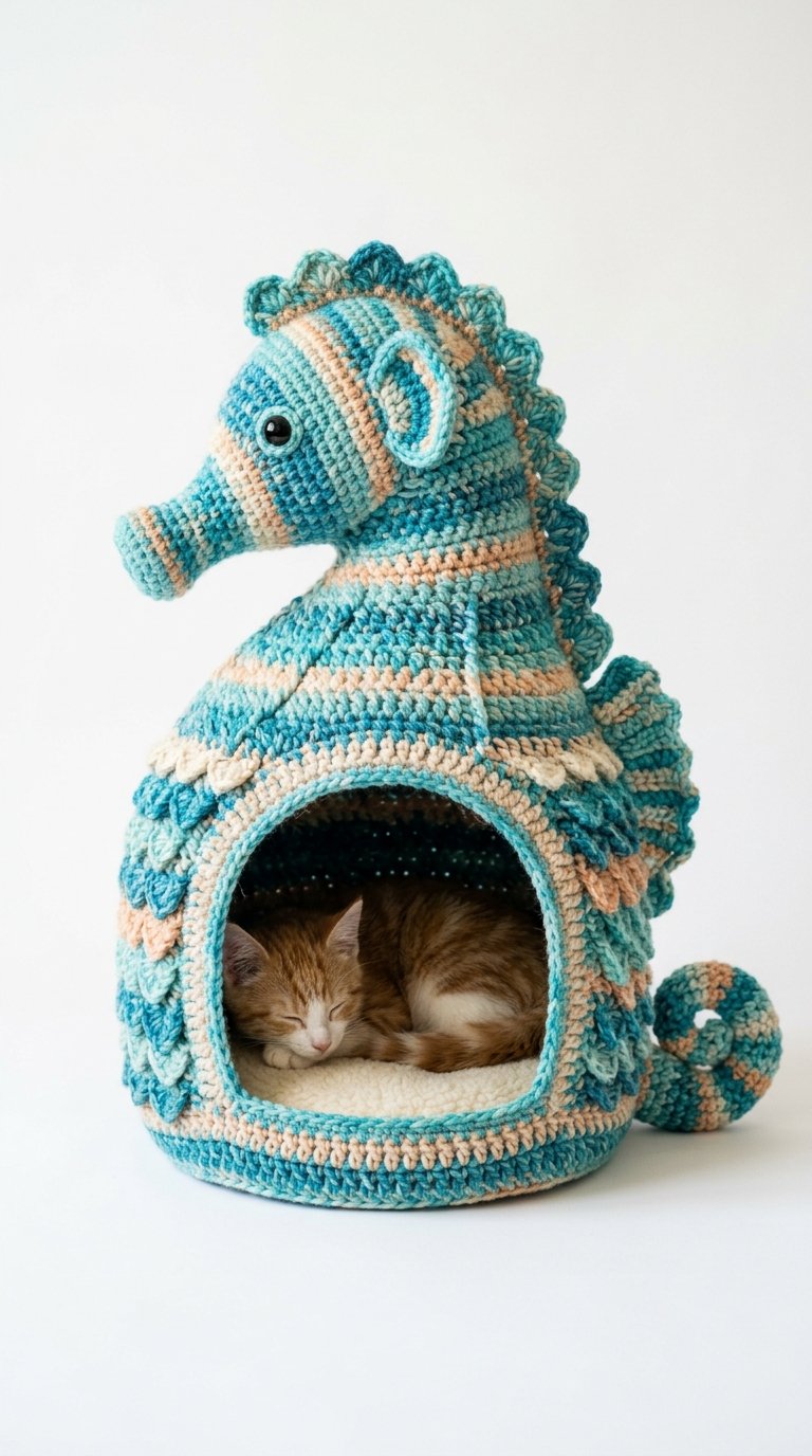 Seahorse Crochet Cat House - PDF Pattern