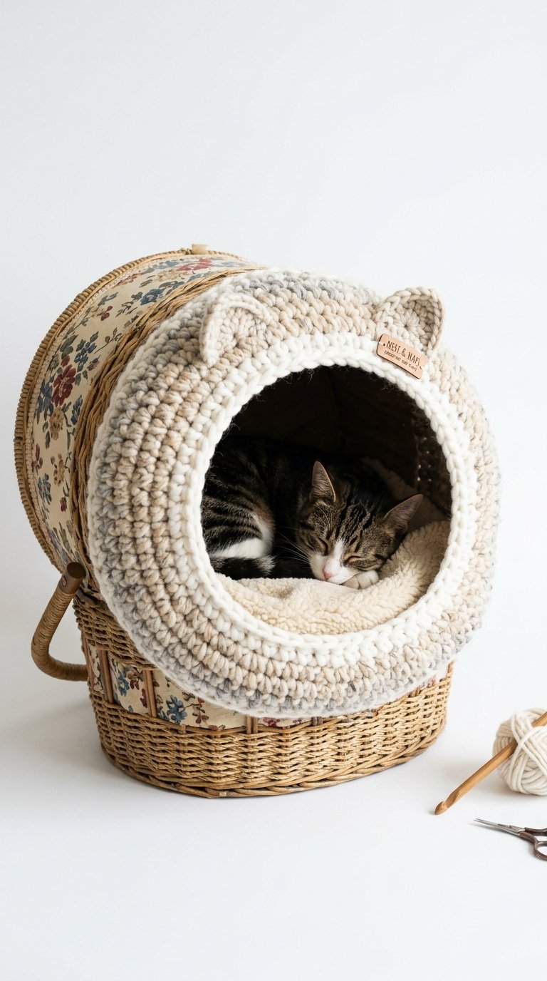 Sewing Basket Crochet Cat House - Amigurumi Pattern
