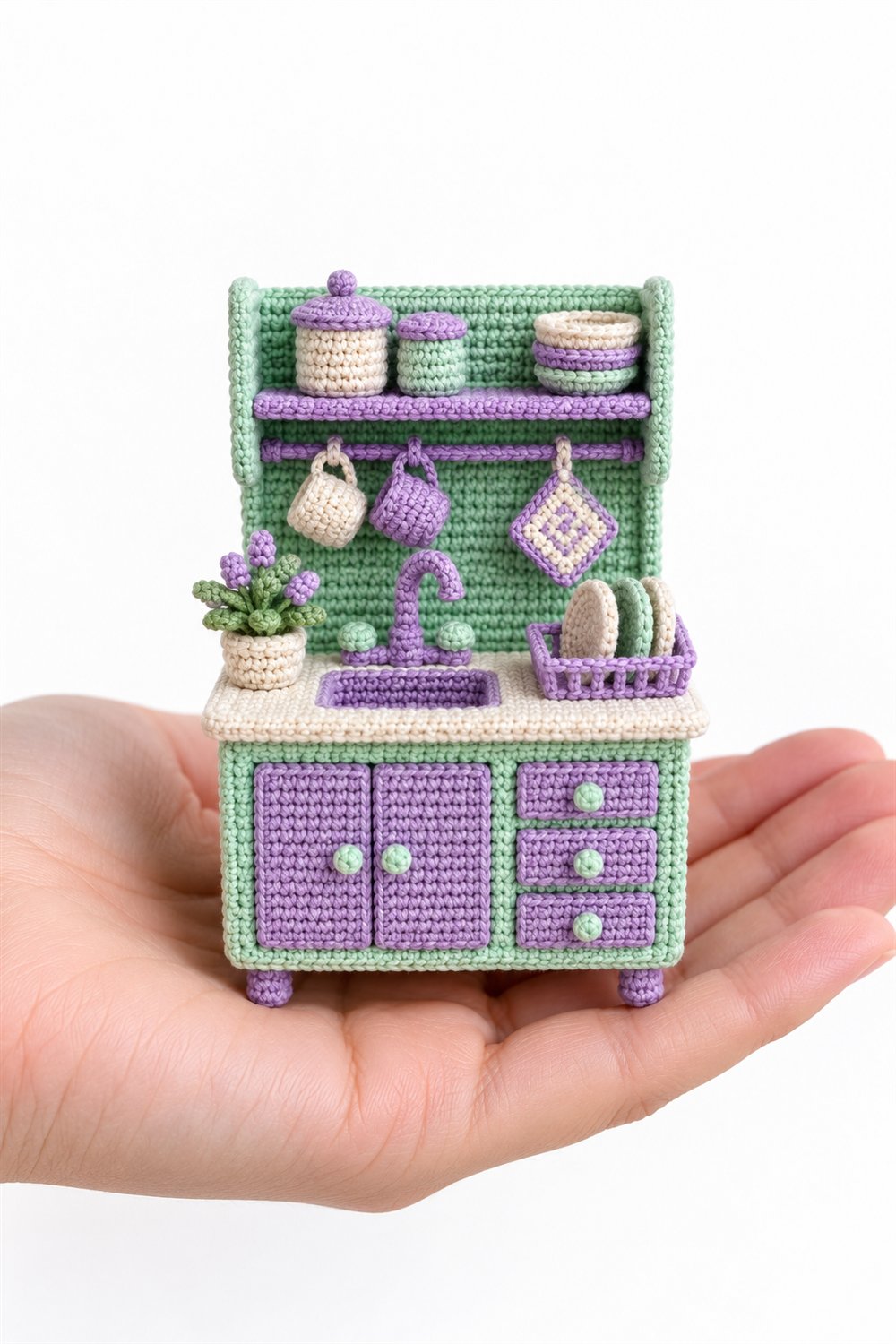 Sink With Mint And Lilac Cabinet - Amigurumi Pattern