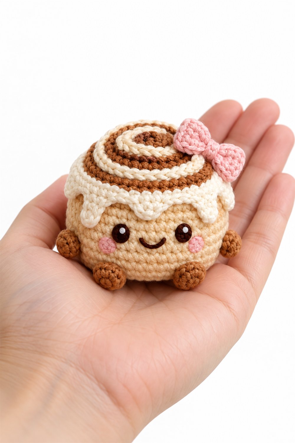 Smiling Cinnamon Roll With A Pink Bow - Step by Step