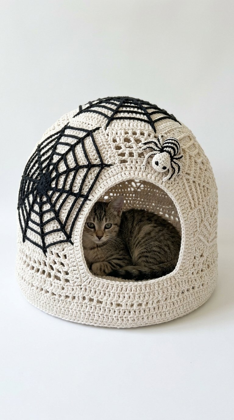 Spider Web Crochet Cat House - Handmade Pattern