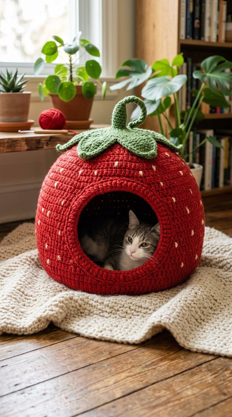 Strawberry Ccrochet Cat House - PDF Pattern