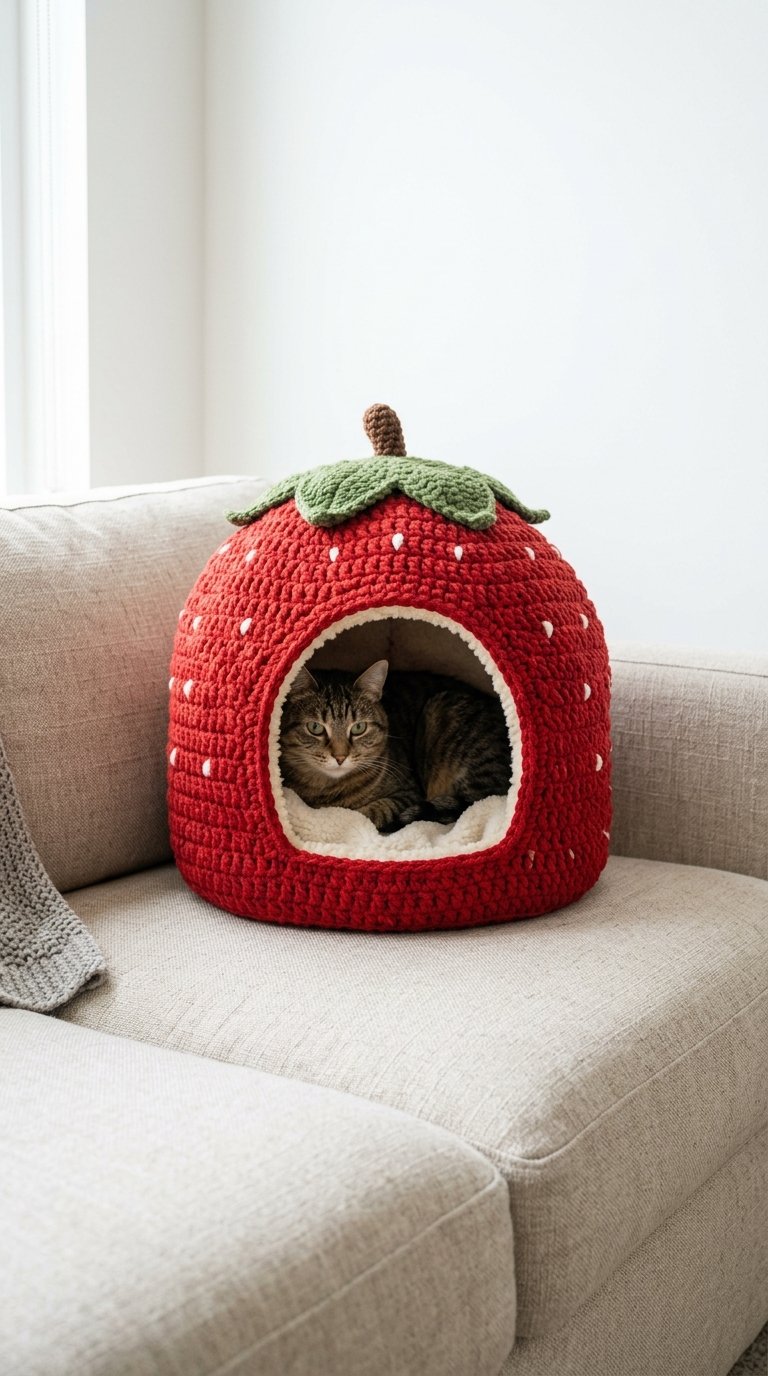 Strawberry Cottage Cat House Cro - Crochet Pattern