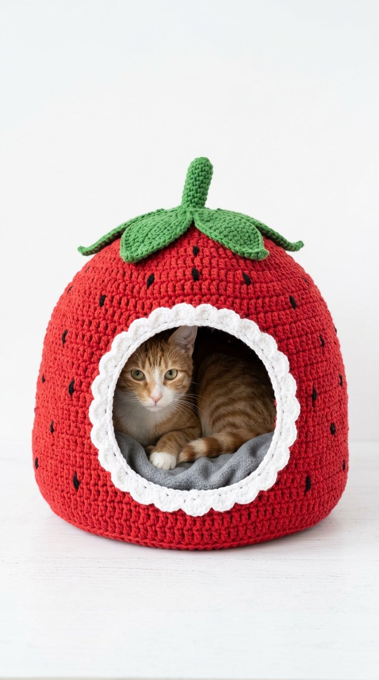Strawberry Crochet Cat House - Amigurumi Pattern