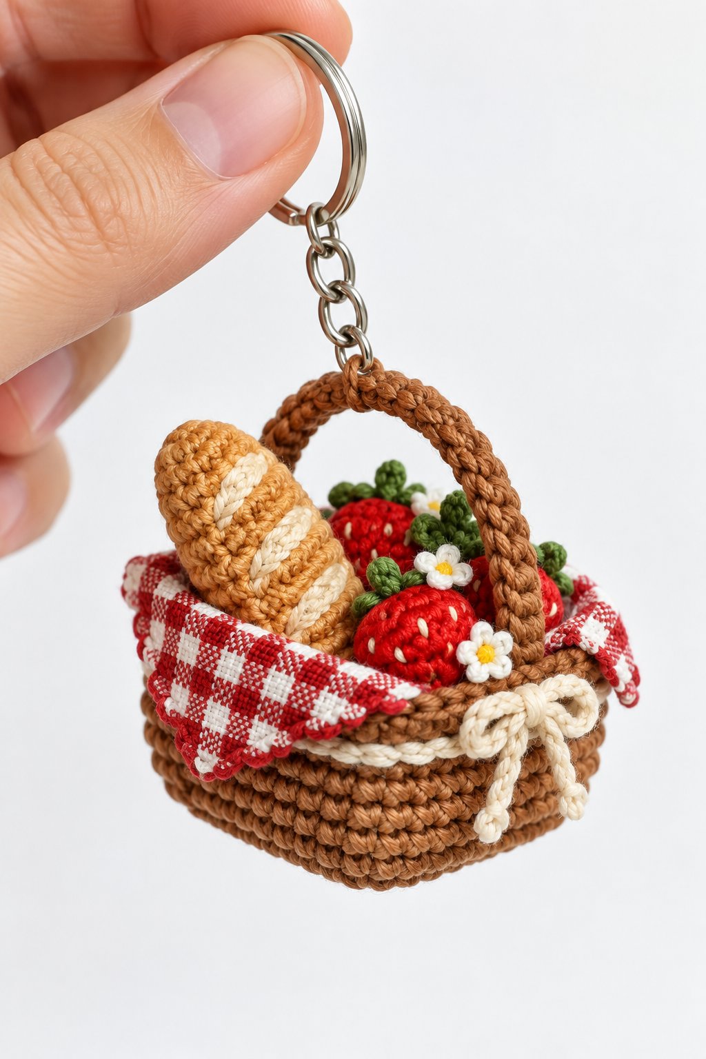 How to Crochet Strawberry Picnic Basket Keychain