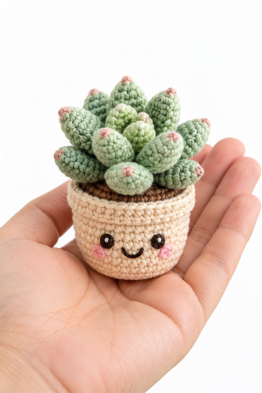 Crochet Succulent With Little Face - Pattern