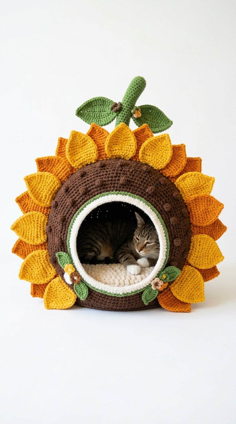 Sunflower Crochet Cat House - Step by Step