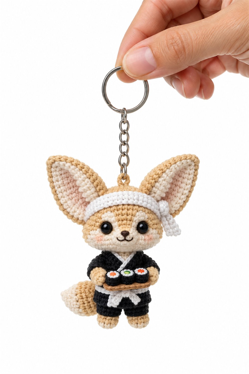 Sushi Chef Fennec Keychain - Handmade Pattern