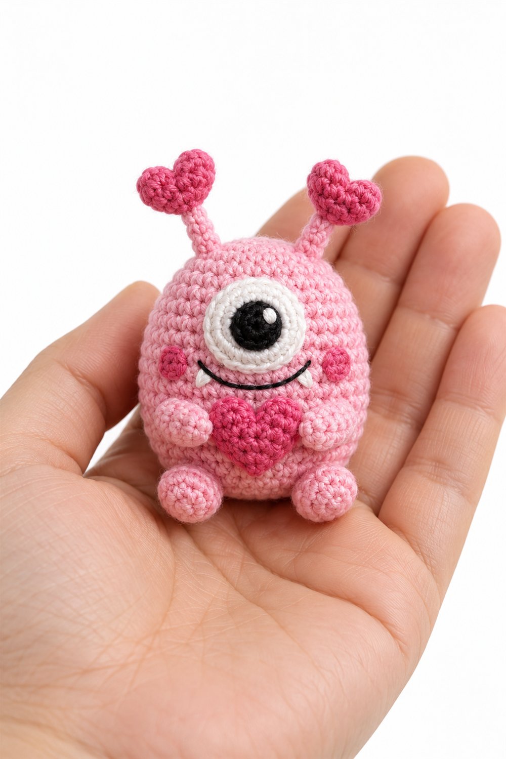 Tiny Pink Monster With Heart Shaped Antennae - Crochet Pattern