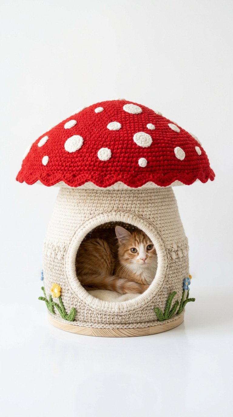 Toadstool Crochet Cat House - Crochet Pattern