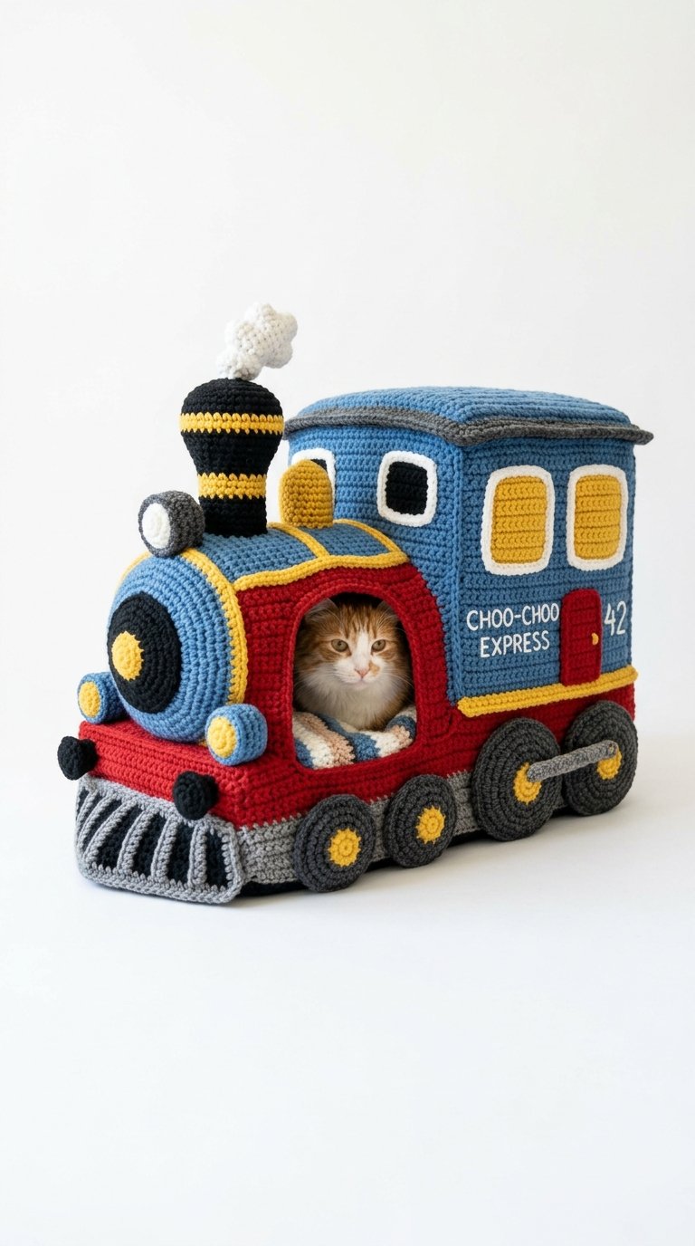 Train Locomotive Crochet Cat House - Amigurumi Pattern