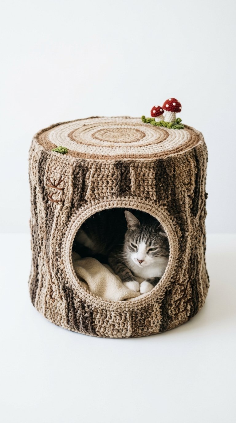 Tree Stump Crochet Cat House - Step by Step