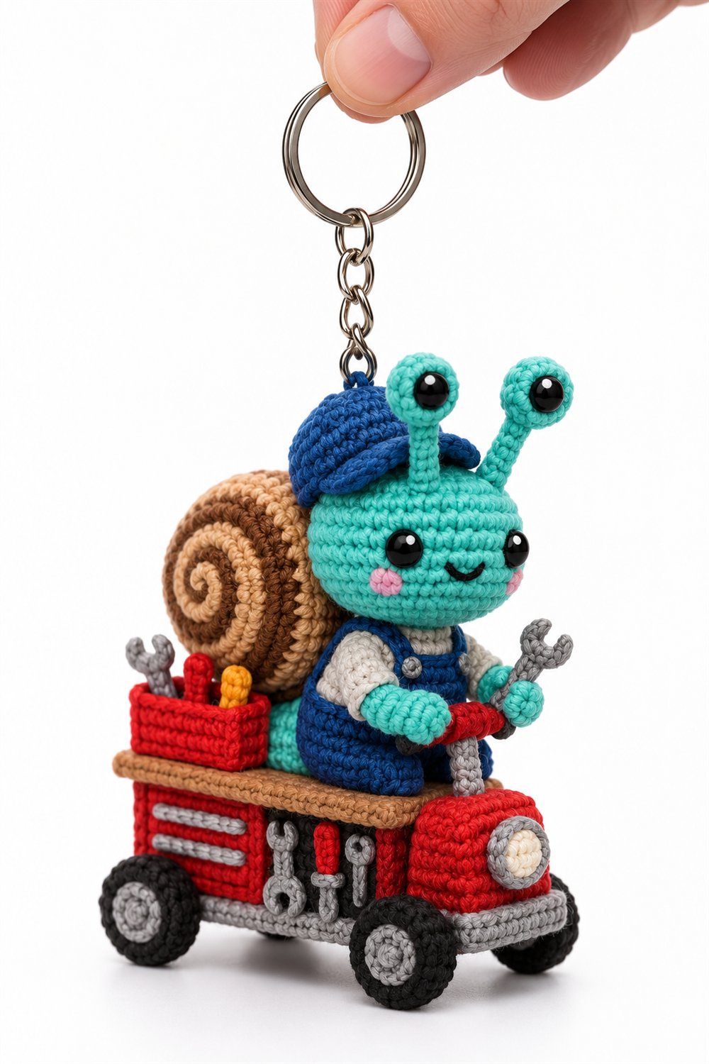 Turquoise Snail Mechanic With Workbench And Tools - Amigurumi Pattern