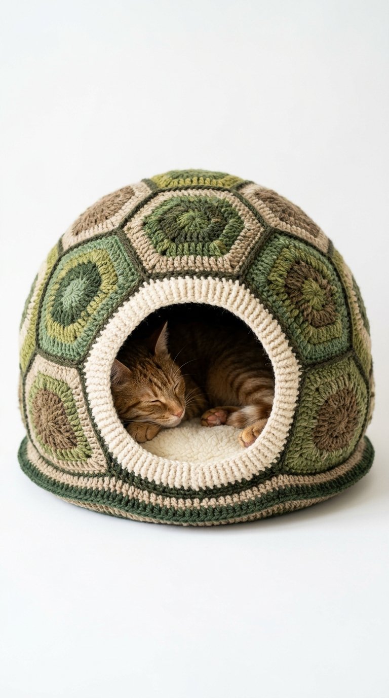 Turtle Shell Crochet Cat House - Handmade Pattern