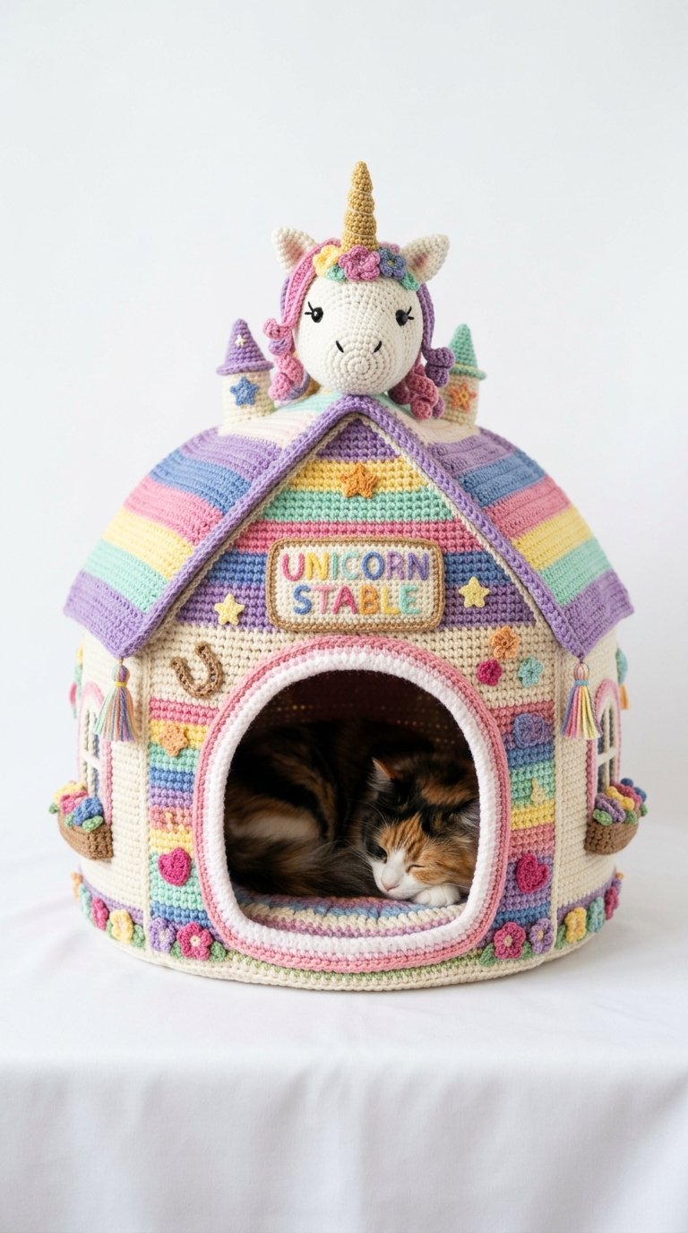 Unicorn Stable Crochet Cat House - Easy Crochet