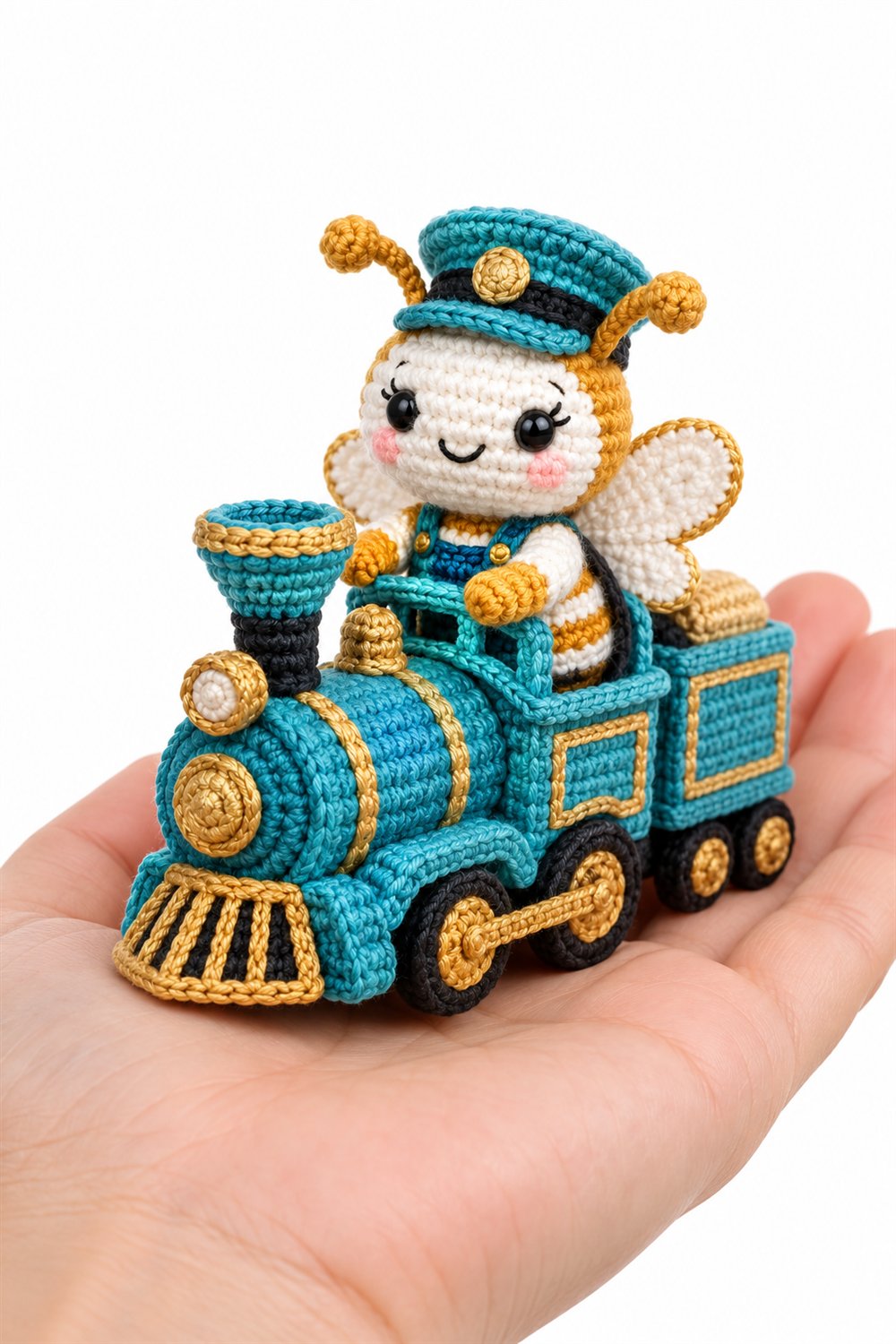 White And Gold Bee Train Driver On Turquoise Locomotive - Step by Step