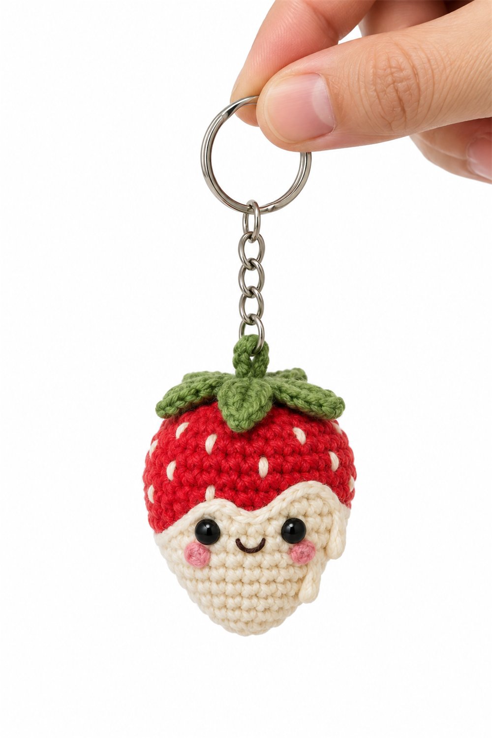 White Chocolate Strawberry Keychain - Crochet Pattern