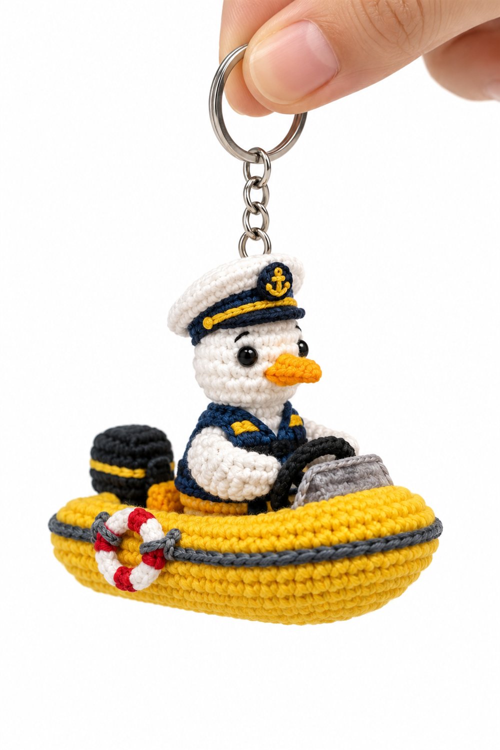 Crochet White Pigeon Coast Guard On Yellow Boat - Pattern
