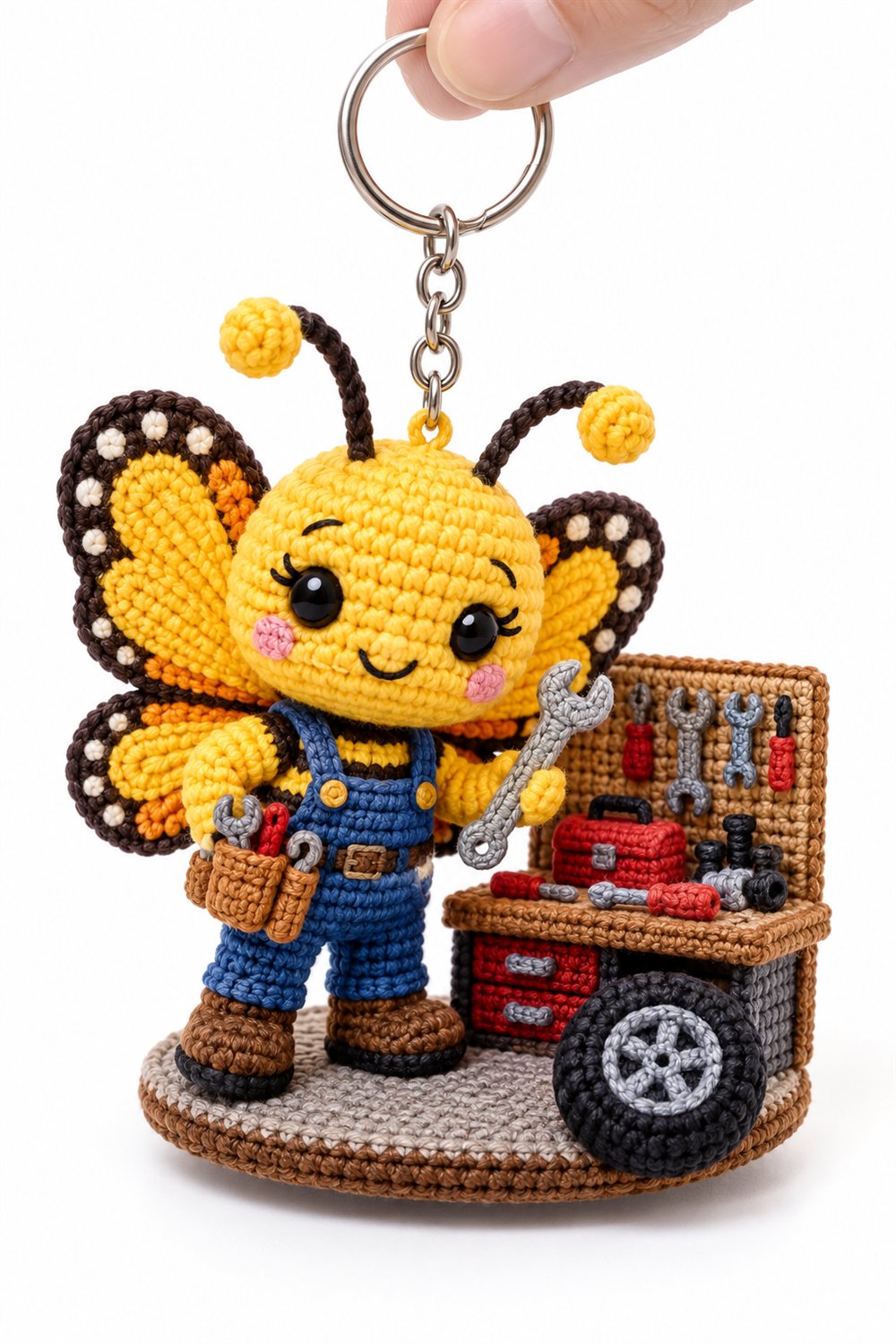 Yellow Butterfly Mechanic With Workbench And Tools - Crochet Pattern