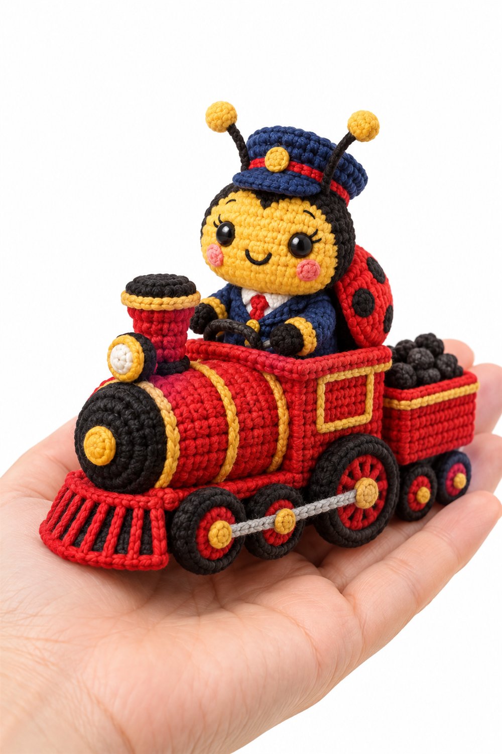 Yellow Ladybug Train Driver In Red Train Crochet Guide